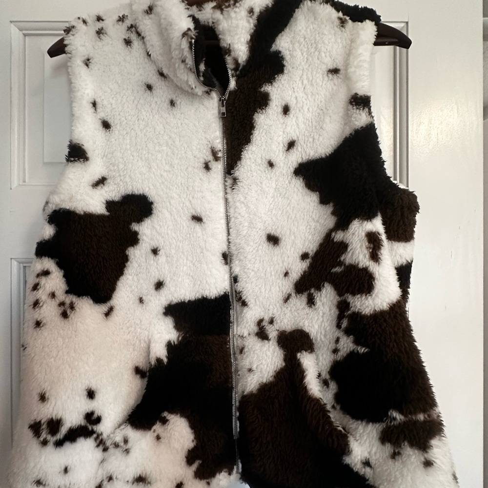 Cow Print Black, Brown and White Fleece Vest